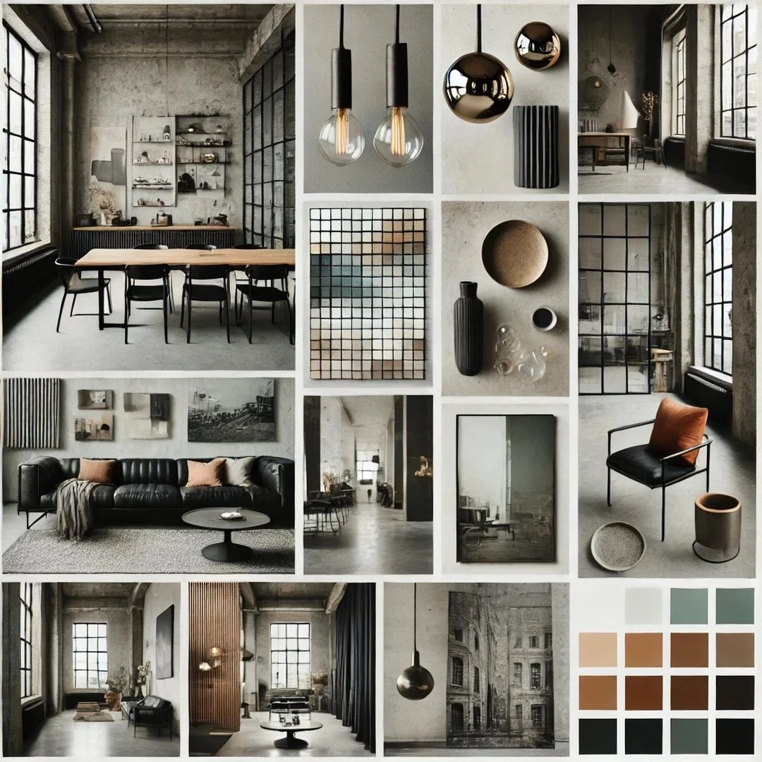 Moodboard originale Modern Industrial Elegance pubblicata da Studio Emme